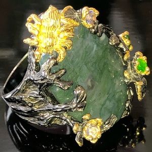 Beautiful Moss Agate Chrome Diopside Sapphire Ring